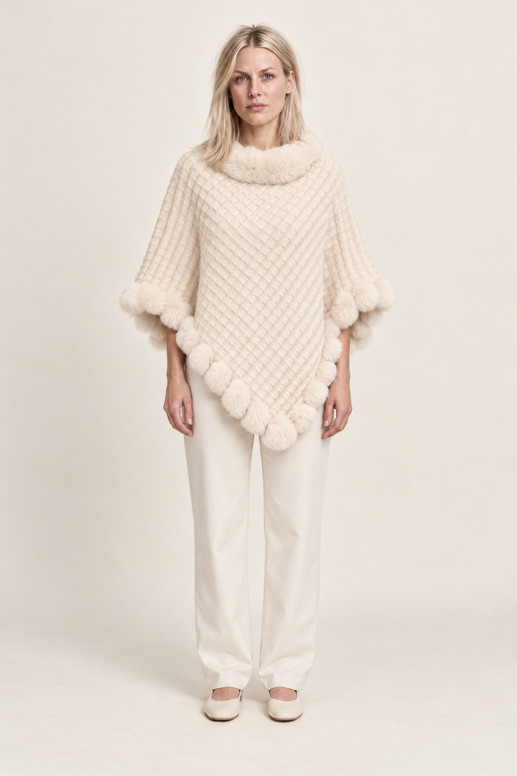 Lisette | Faux-Fur Trim Knit Poncho