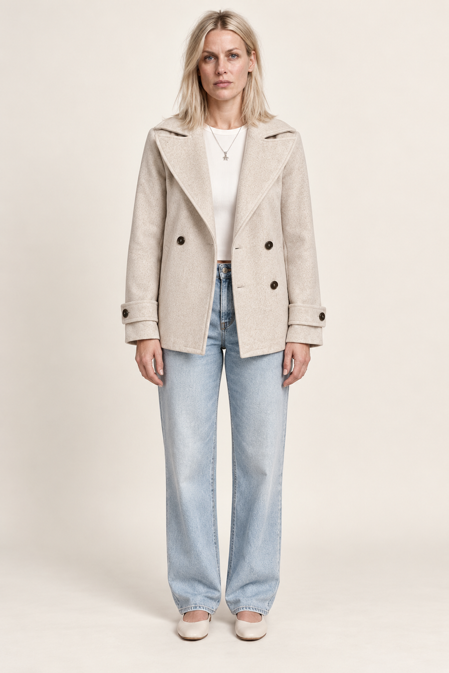 Brigit | Beige Double Breasted Pea Coat