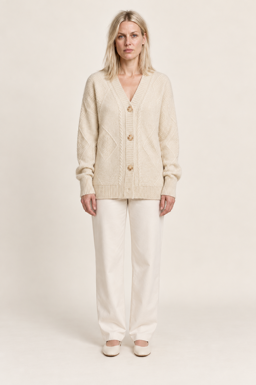 Mercedes | Cable-Knit V-Neck Cardigan