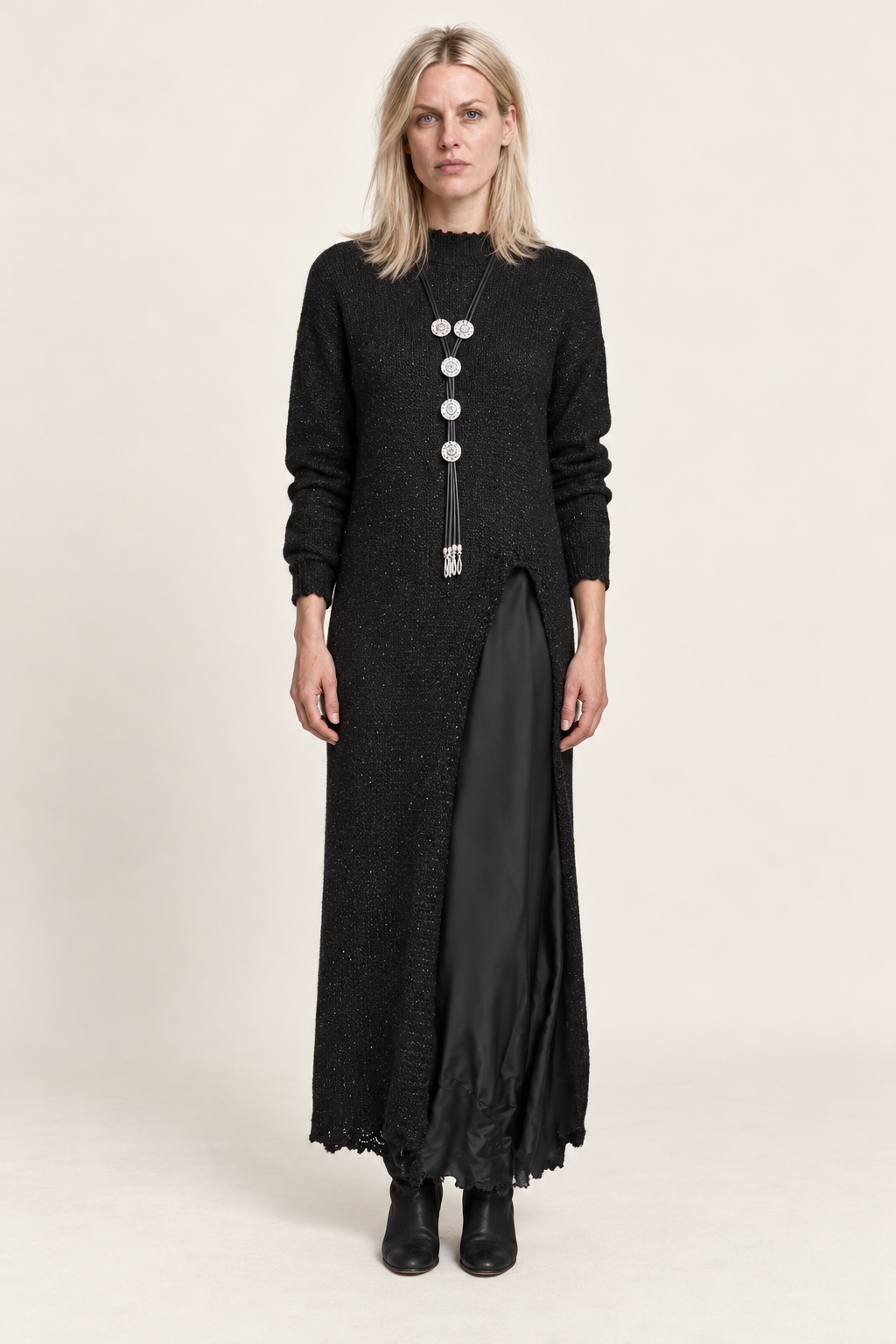 Lena | High-Neck Split-Front Knit Maxi Dress