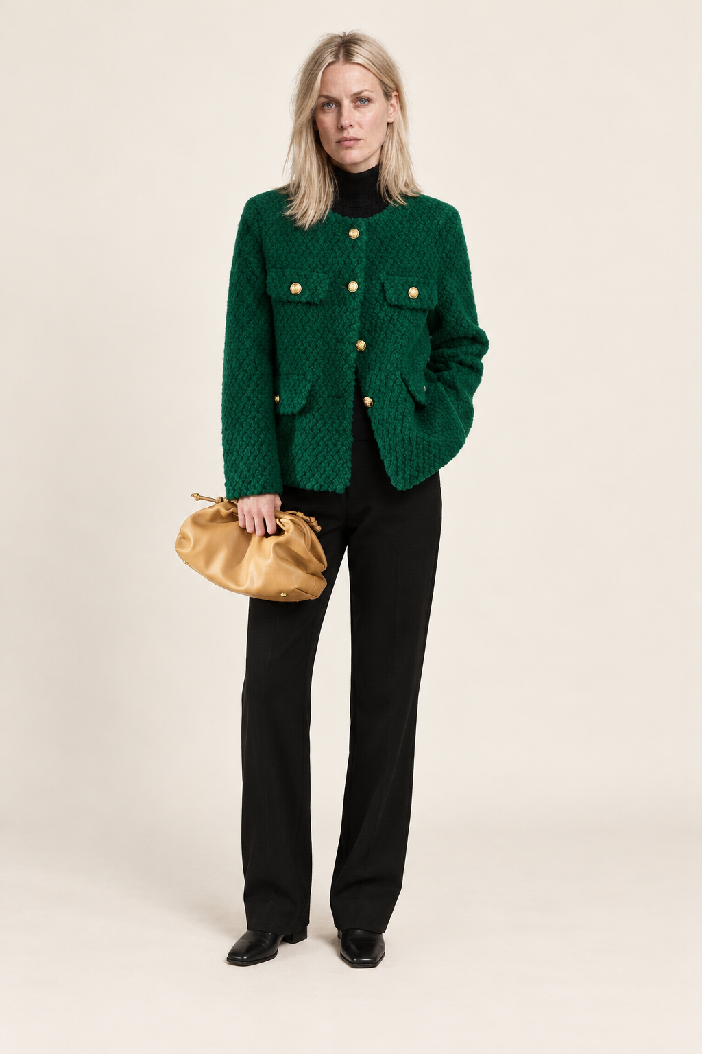 Elspeth | Textured Tweed Gold-Button Jacket