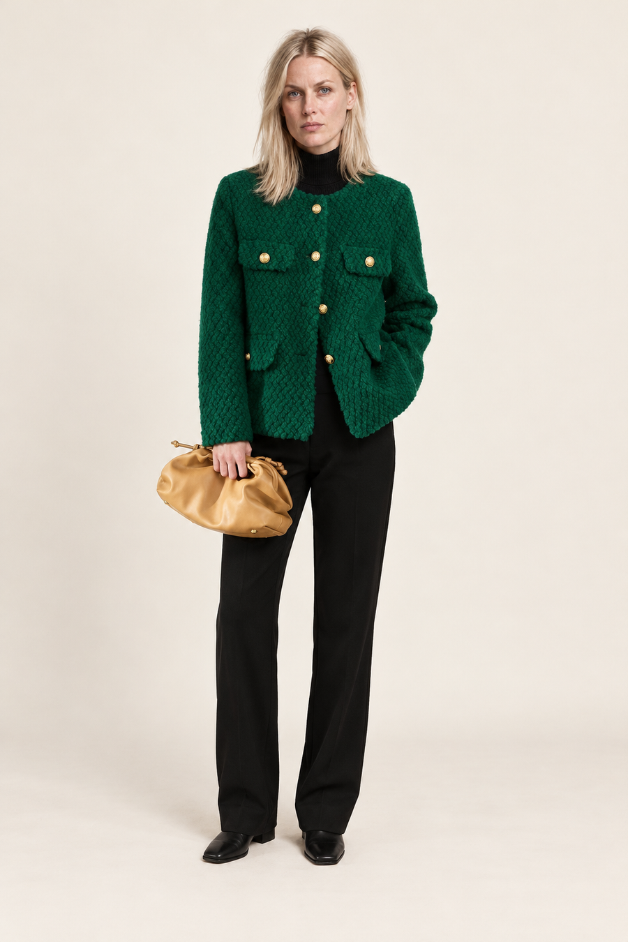 Elspeth | Textured Tweed Gold-Button Jacket