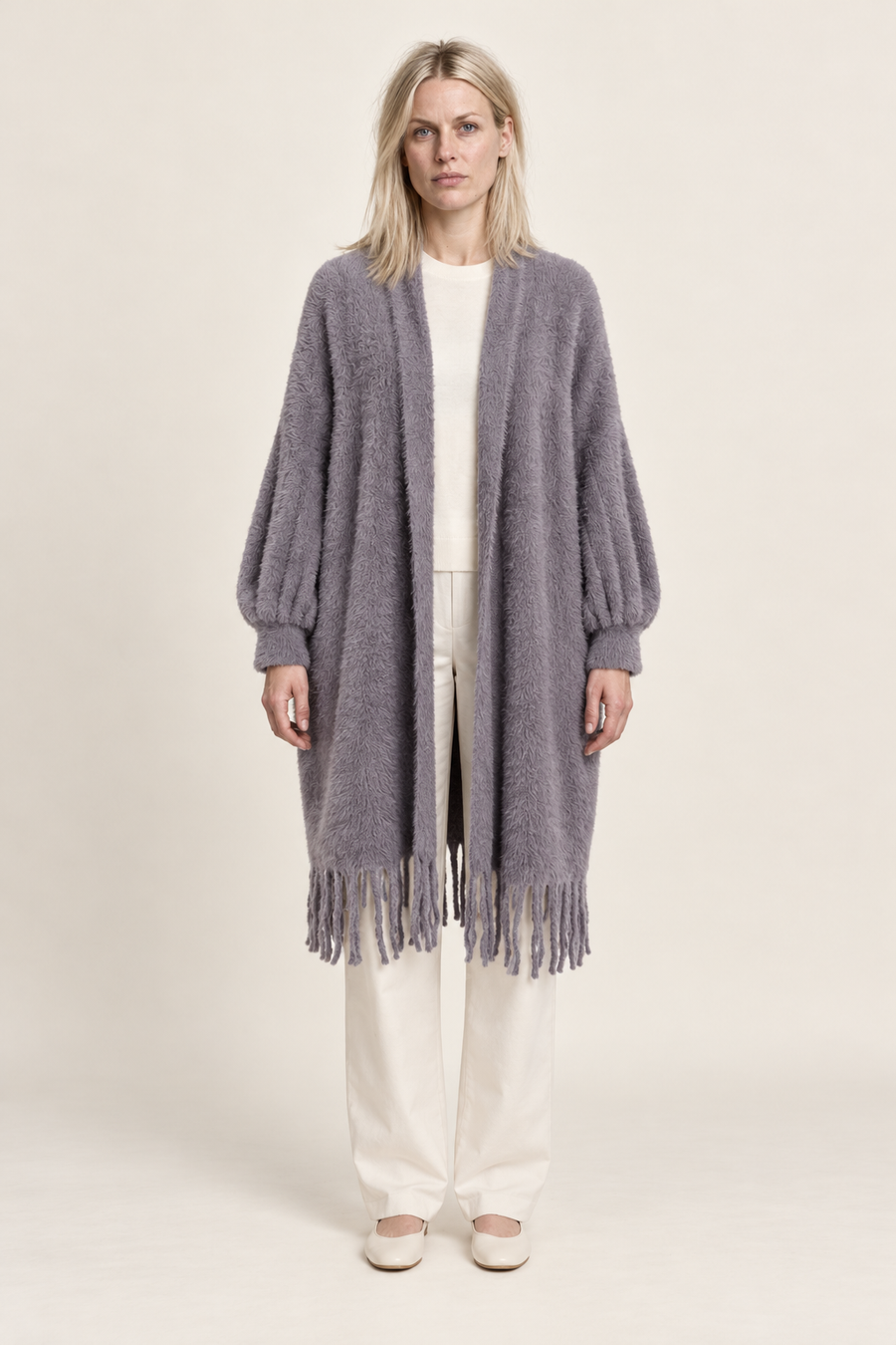 Etta | Brushed Fringe-Hem Cardigan Coat