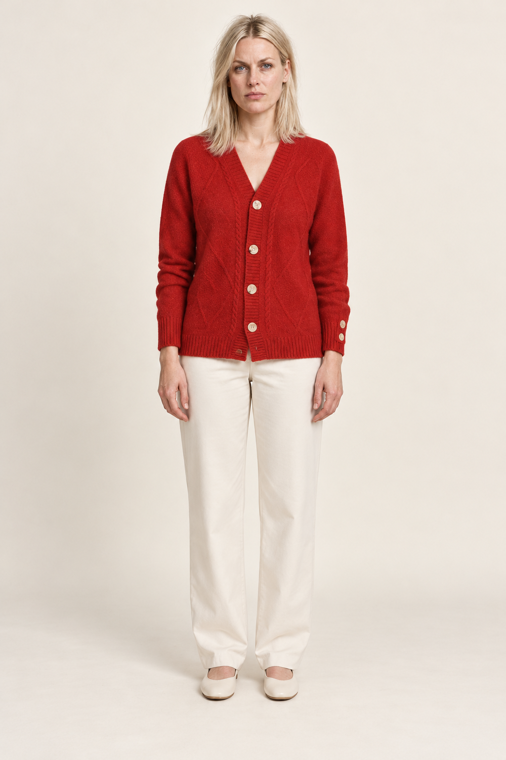 Solveig | Wool Knit V-Neck Button Cardigan