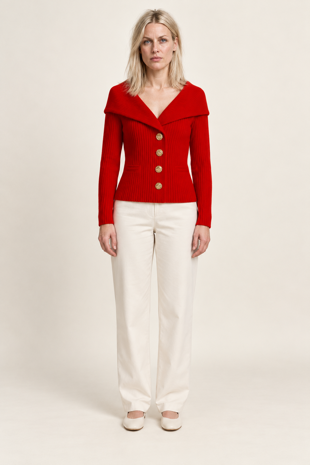 Avelora | Ribbed Portrait Collar Cardigan