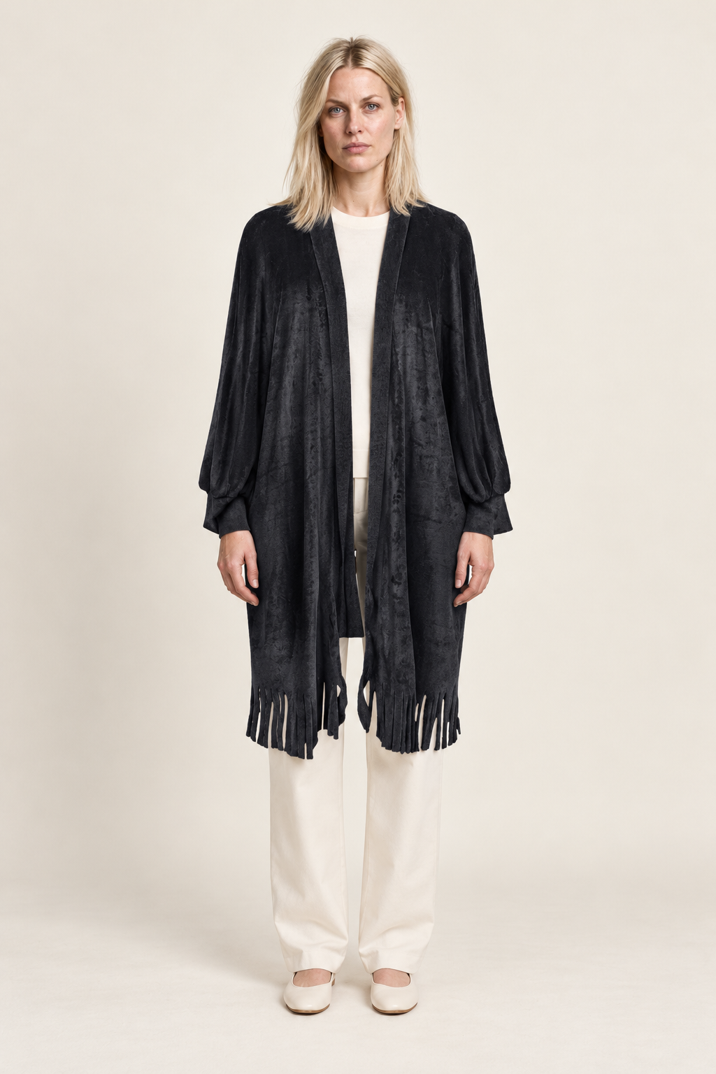 Etta | Brushed Fringe-Hem Cardigan Coat
