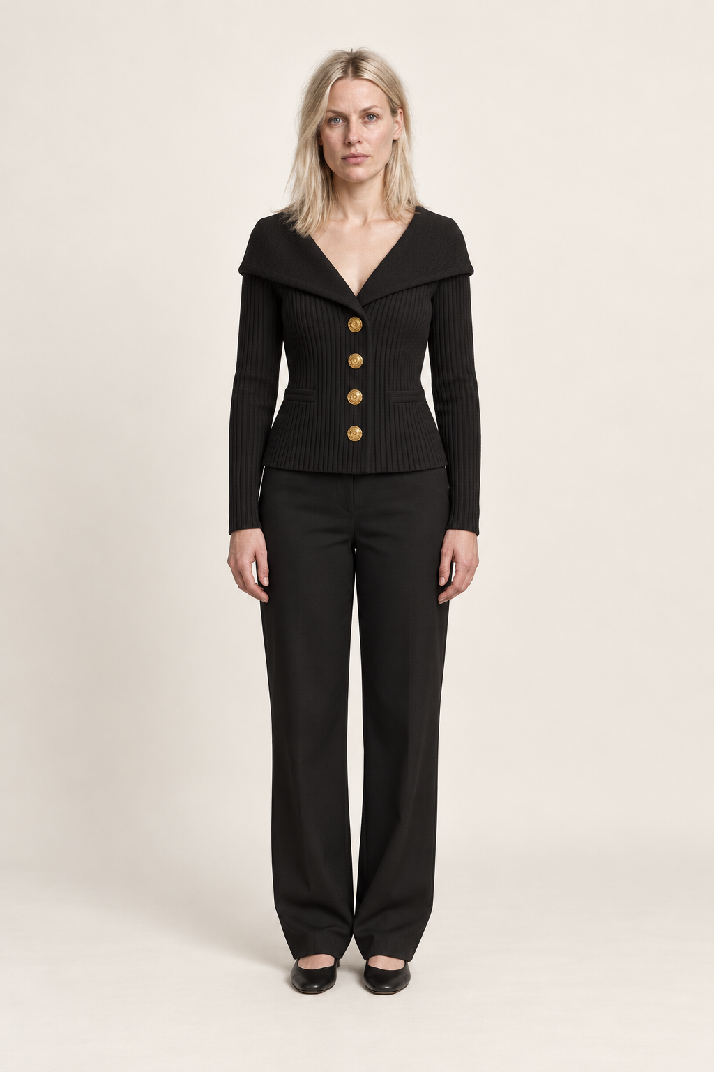 Avelora | Ribbed Portrait Collar Cardigan
