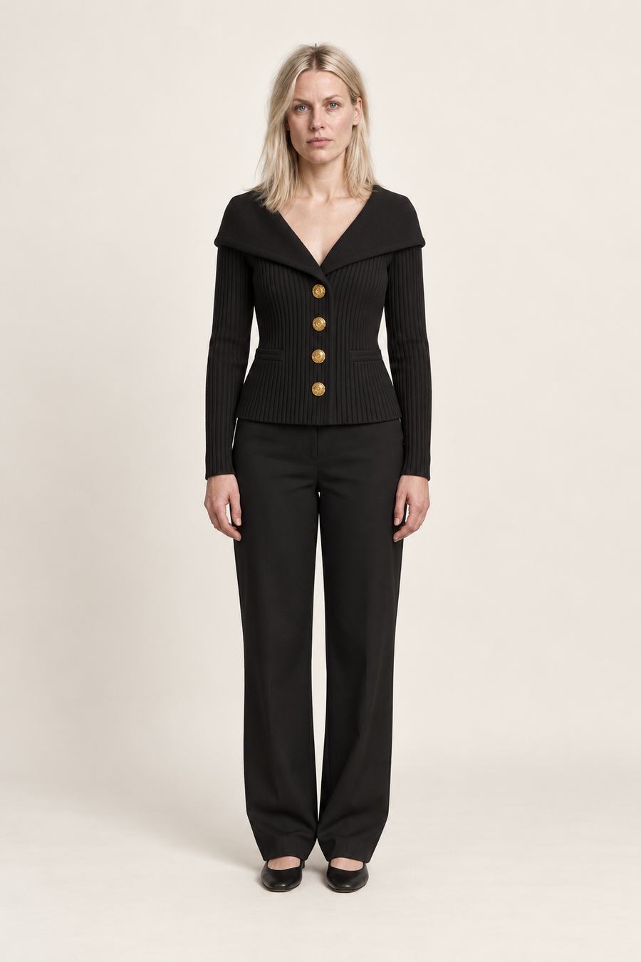 Avelora | Ribbed Portrait Collar Cardigan