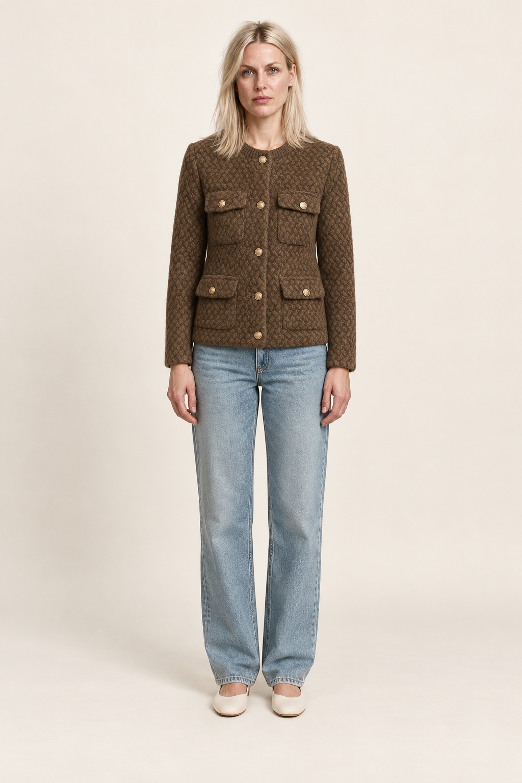 Elspeth | Textured Tweed Gold-Button Jacket