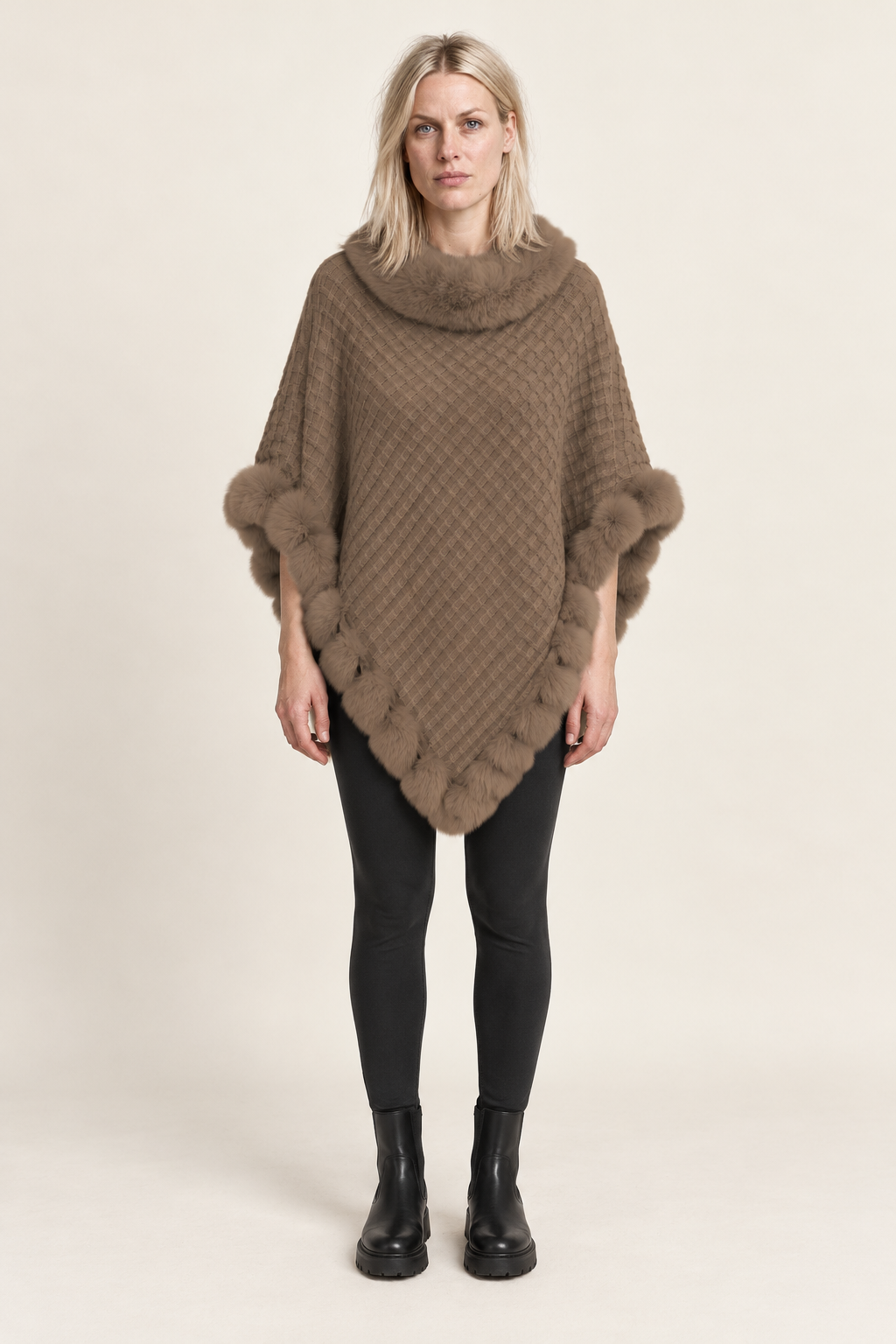 Lisette | Faux-Fur Trim Knit Poncho
