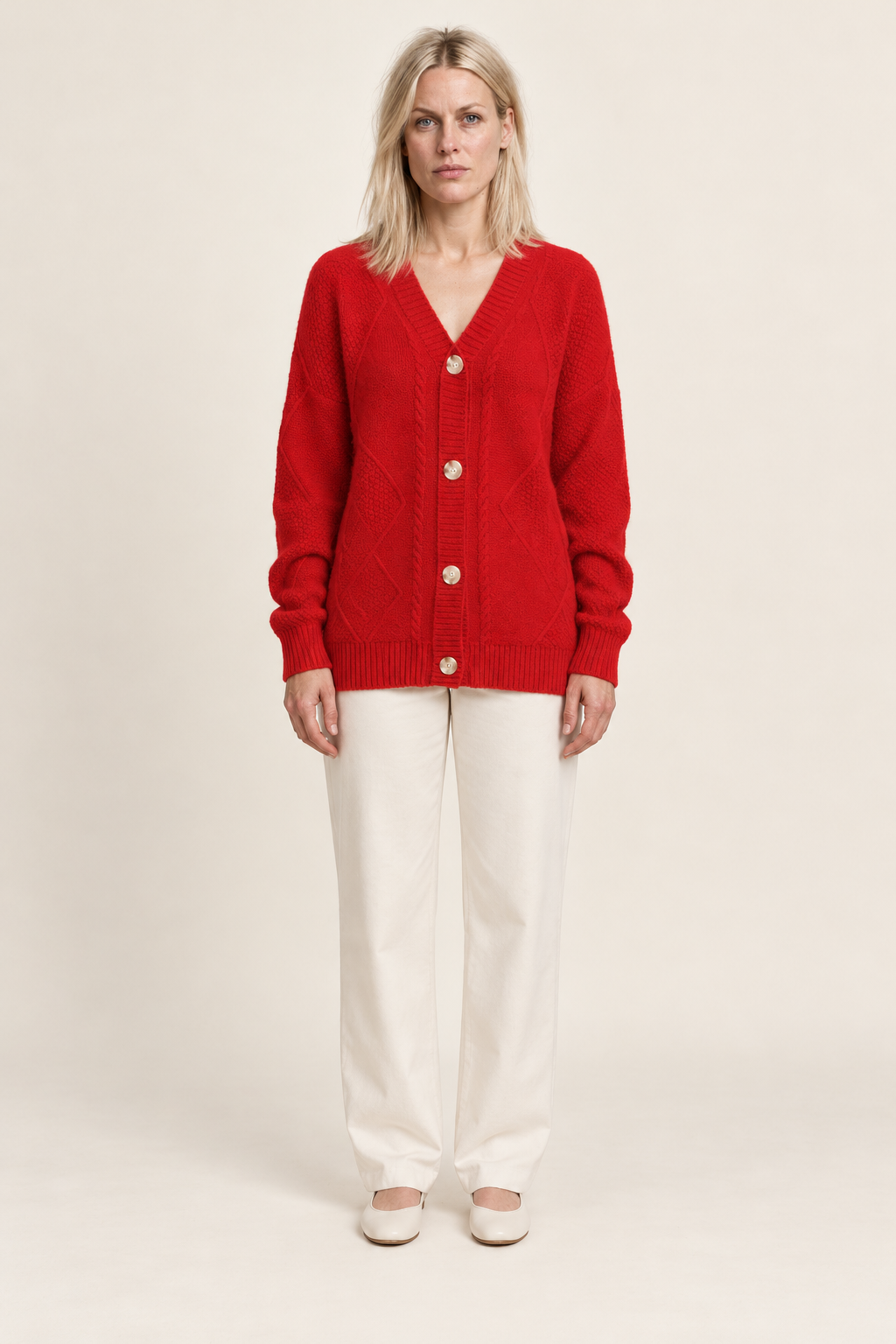 Mercedes | Cable-Knit V-Neck Cardigan
