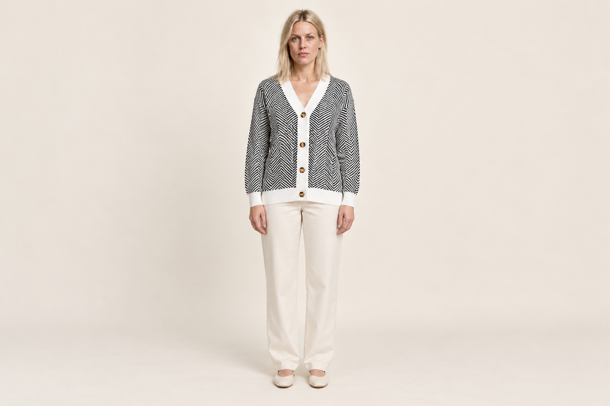Fenella | Chevron Stripe V-Neck Cardigan