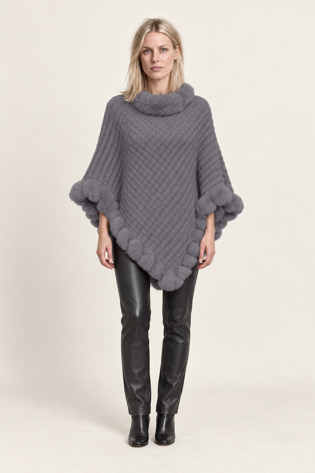 Lisette | Faux-Fur Trim Knit Poncho
