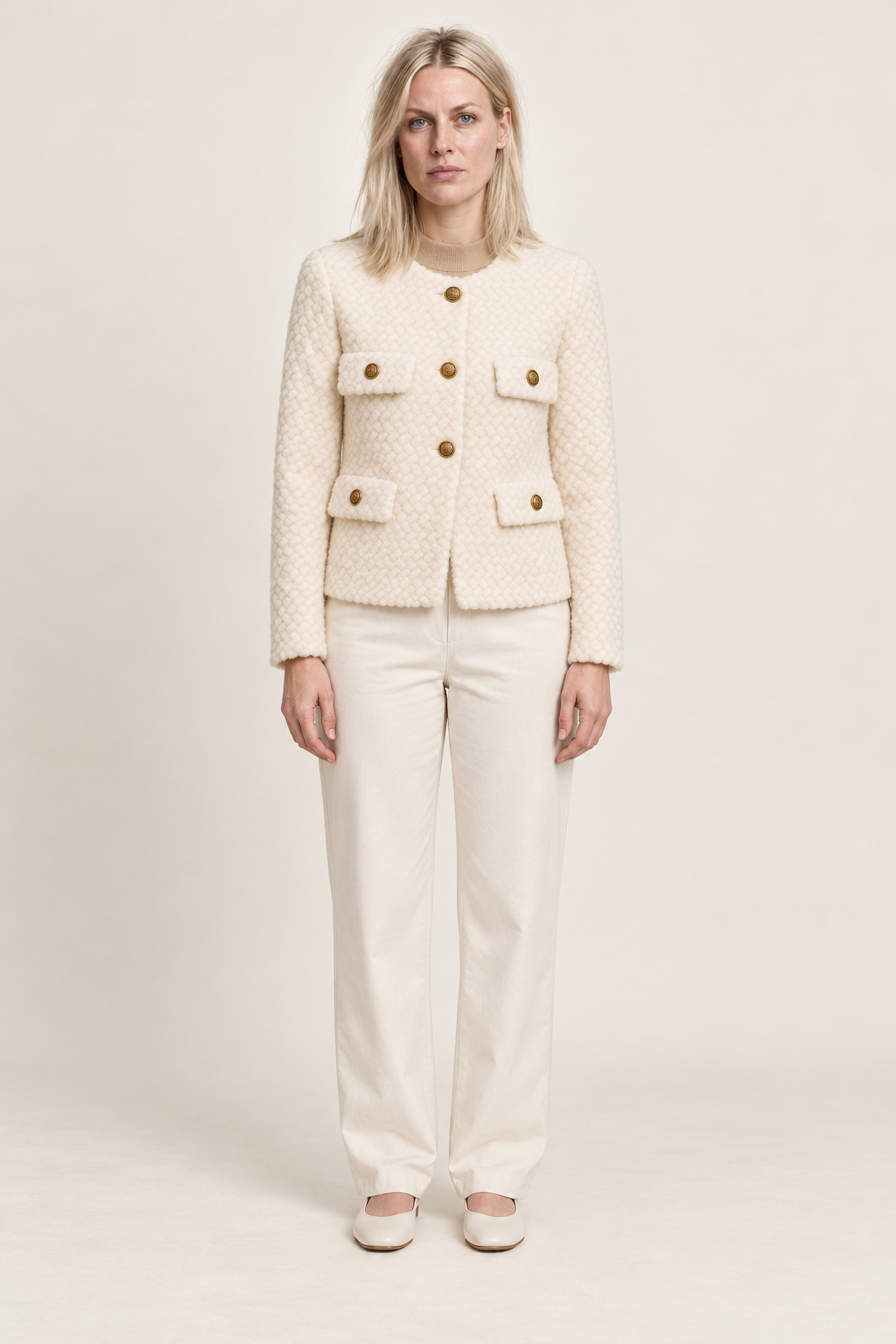 Elspeth | Textured Tweed Gold-Button Jacket