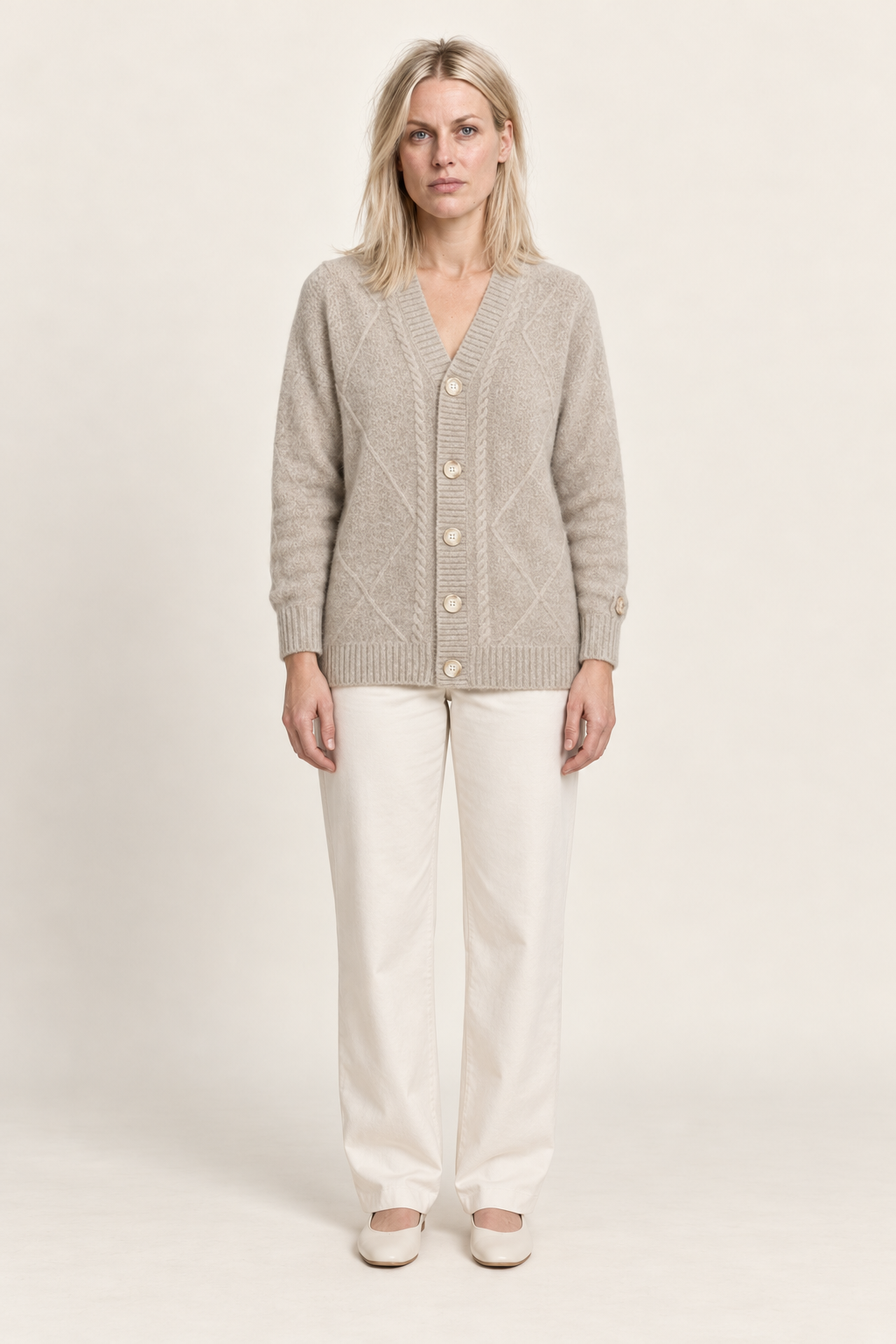 Solveig | Wool Knit V-Neck Button Cardigan