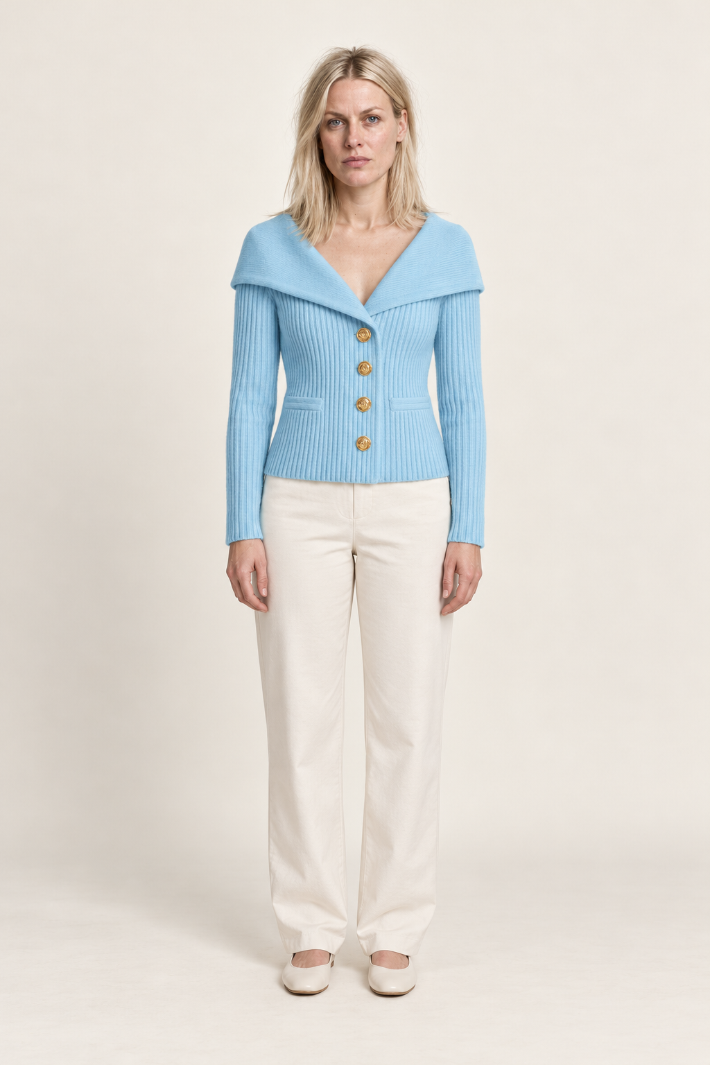 Avelora | Ribbed Portrait Collar Cardigan