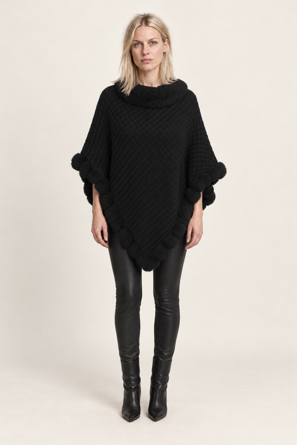 Lisette | Faux-Fur Trim Knit Poncho