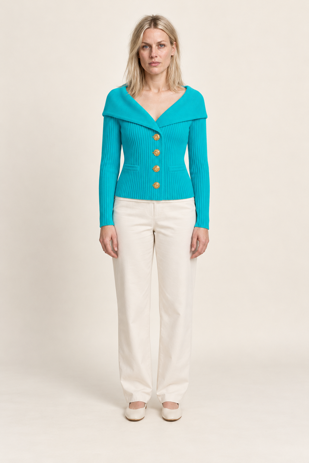 Avelora | Ribbed Portrait Collar Cardigan