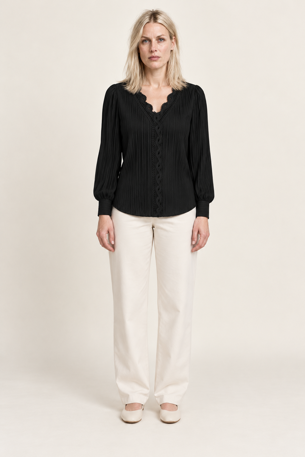 Andrea | Lace-Trim Pullover Blouse