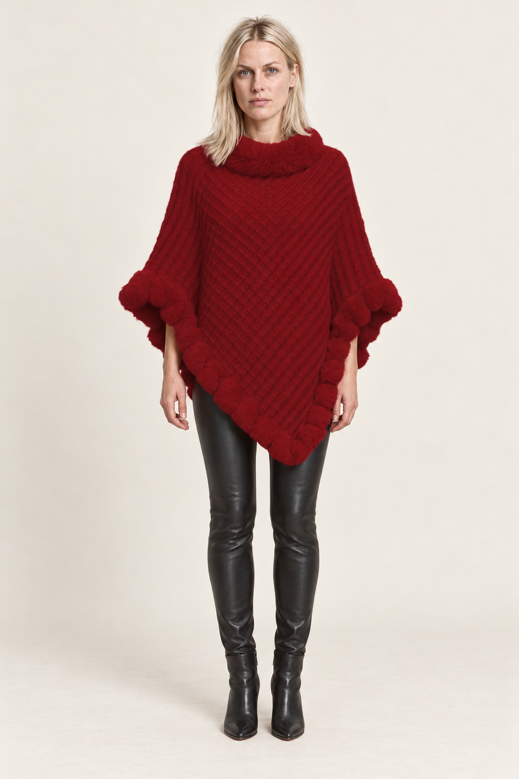 Lisette | Faux-Fur Trim Knit Poncho