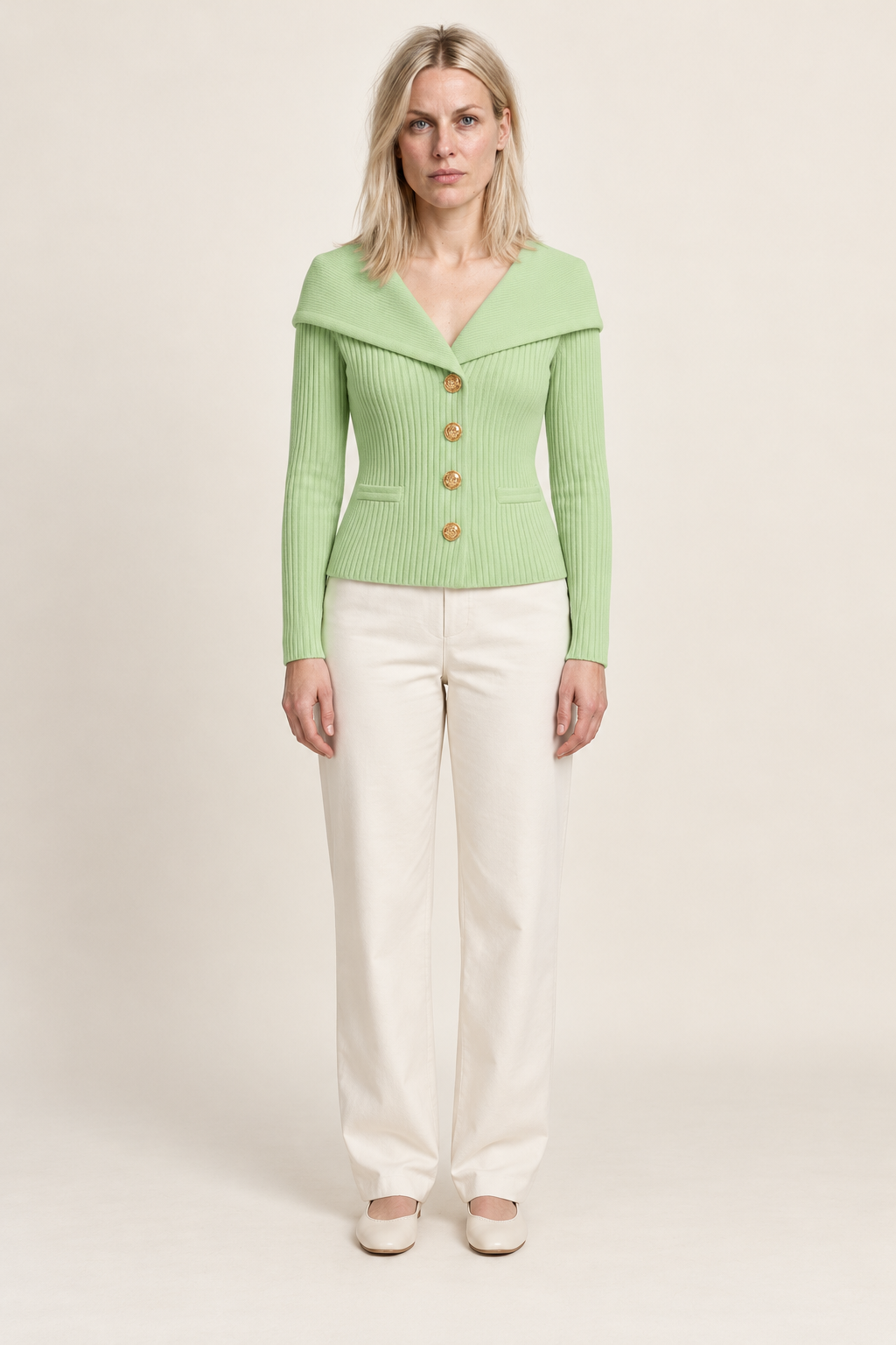 Avelora | Ribbed Portrait Collar Cardigan