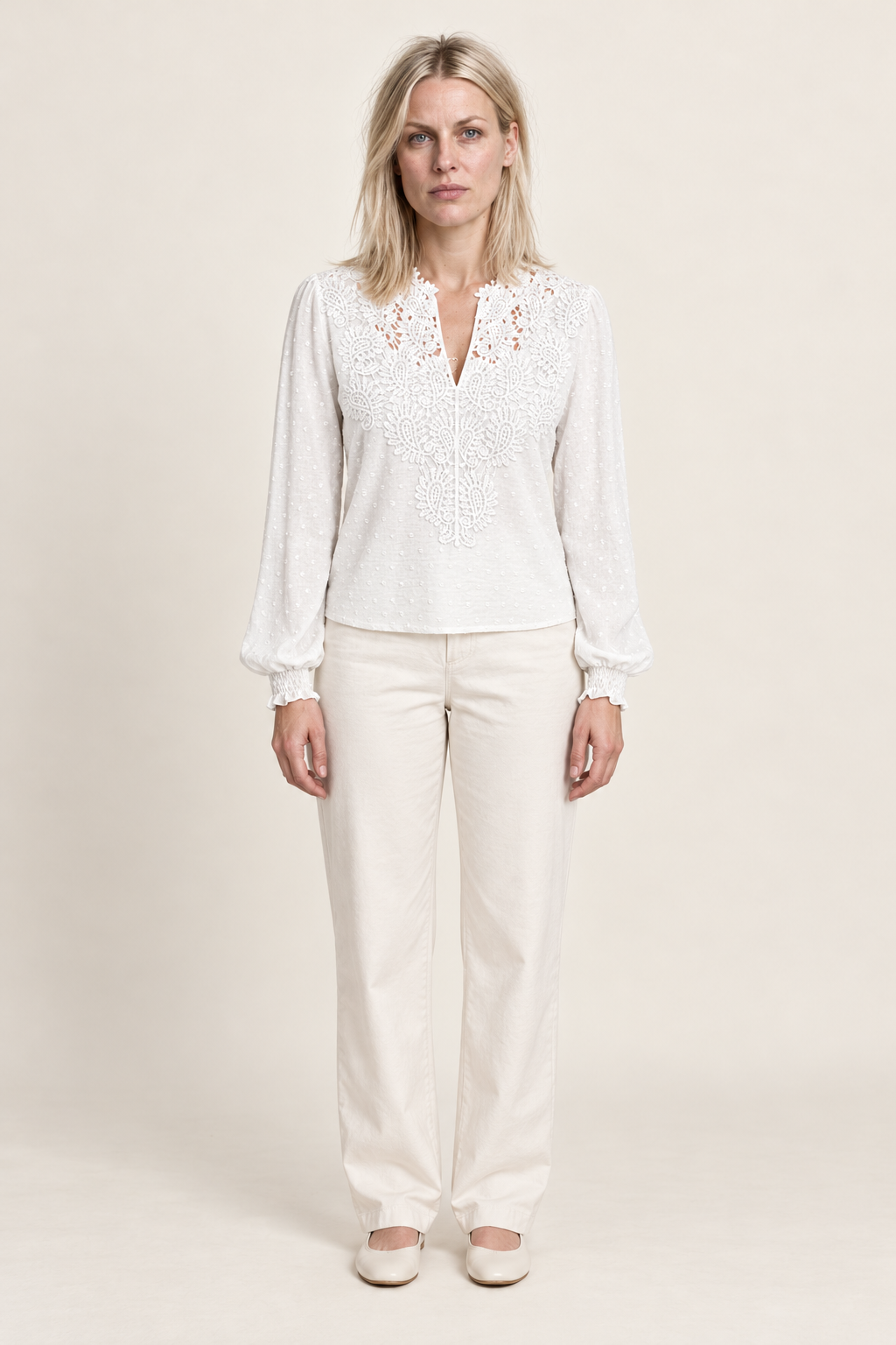 Colette | Lace-Trim Swiss-Dot Blouse
