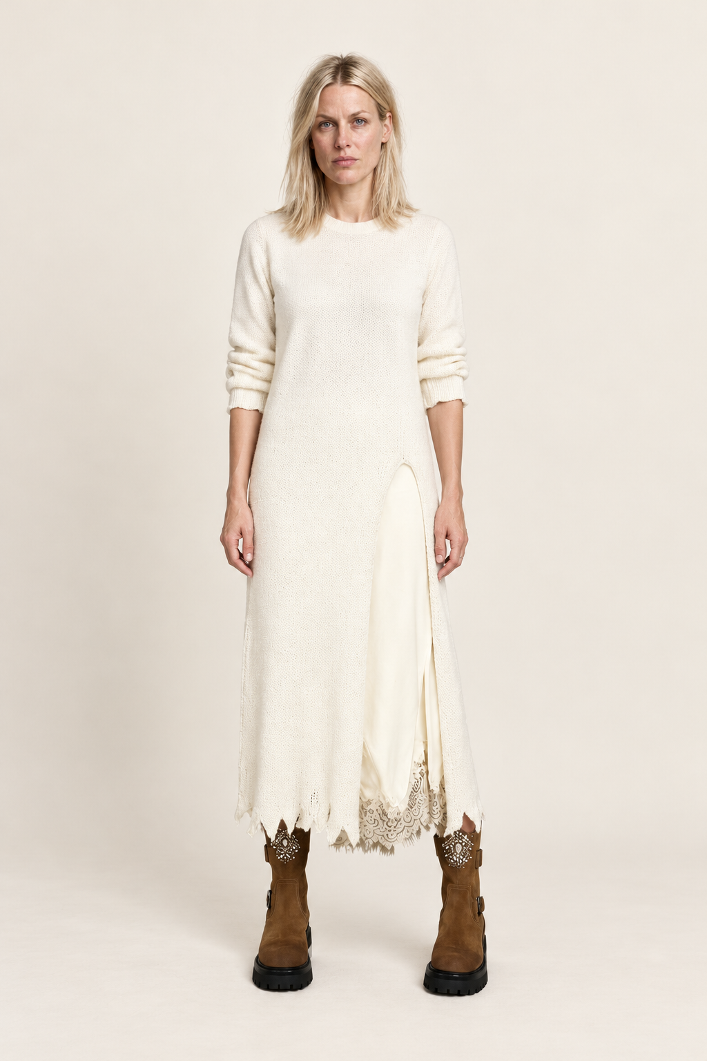 Lena | High-Neck Split-Front Knit Maxi Dress