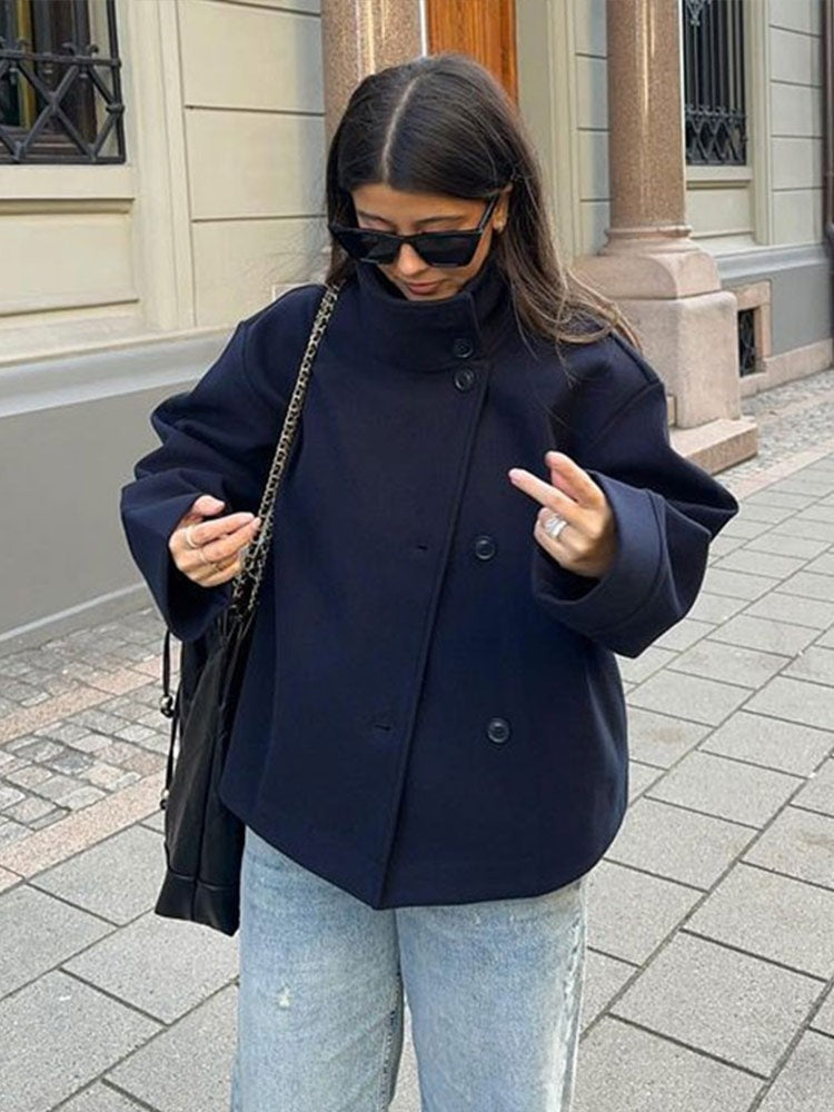 Stand collar cropped jacket