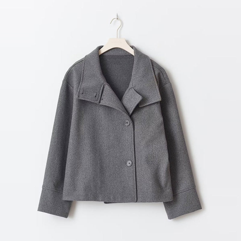 Dark Gray stand collar cropped jacket
