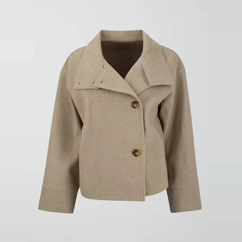 Beige stand collar cropped jacket