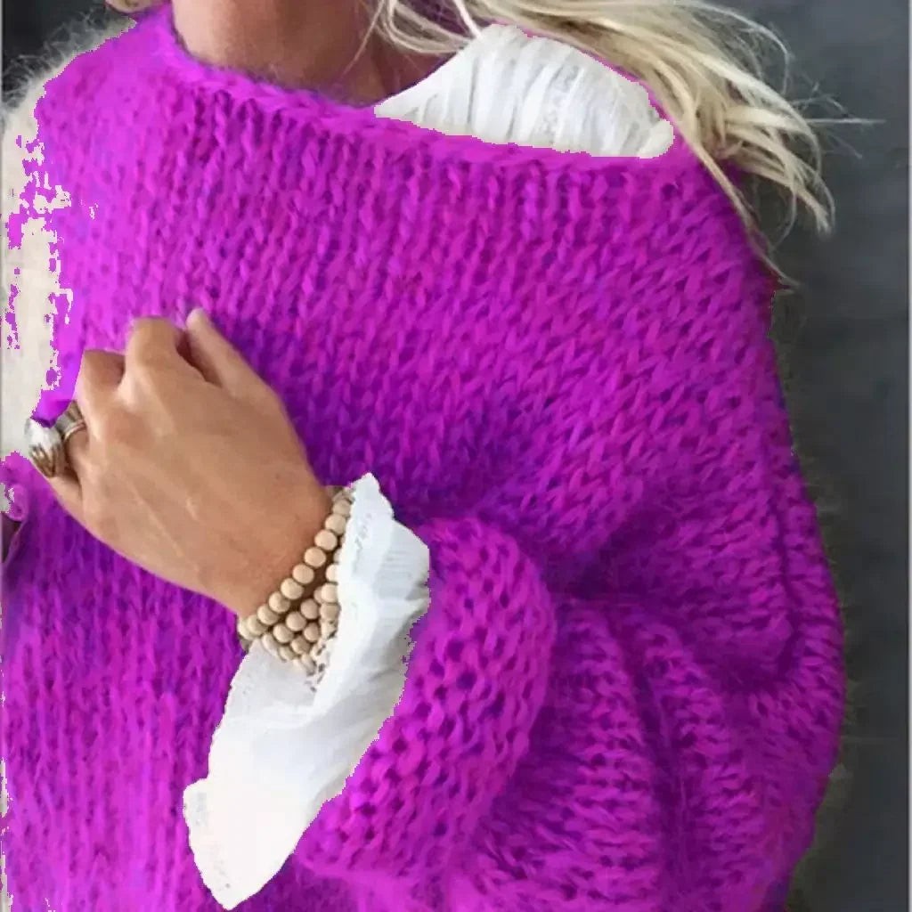 Purple fluffy wide neck jumper