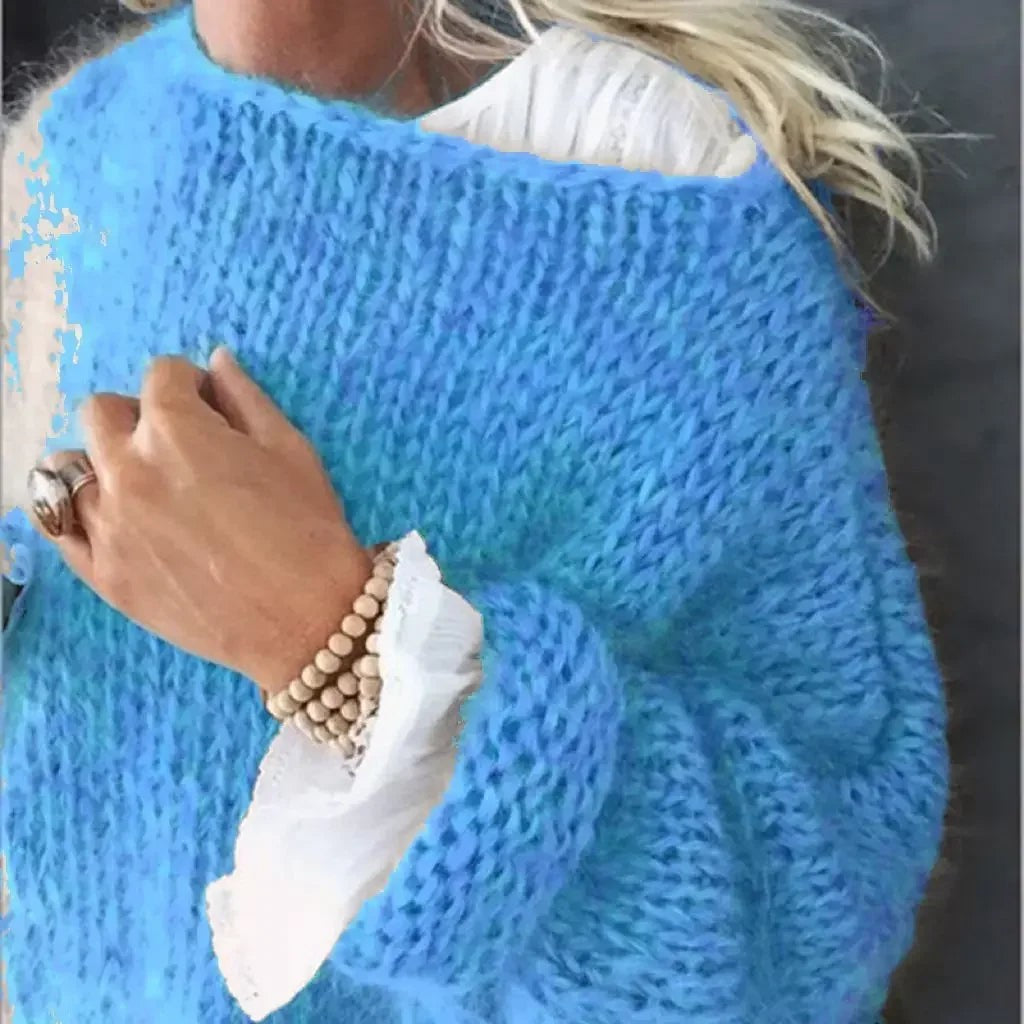 Blue fluffy wide neck jumper