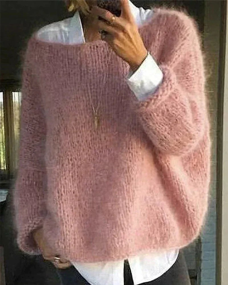 Pink fluffy wide neck jumper