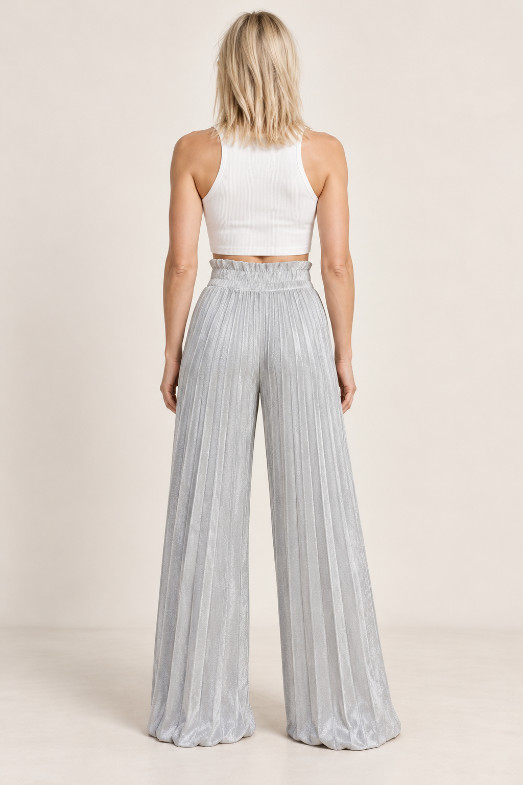 Renske | Shimmer Pleated High-Waisted Wide-Leg Pants