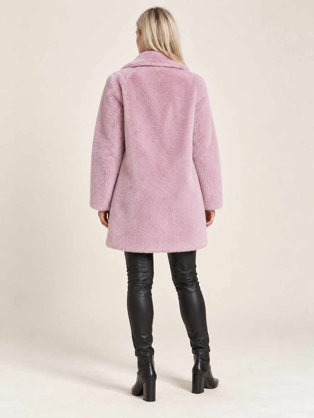 Flavie | Wide-Lapel Open-Front Faux Fur Mid-Thigh Coat