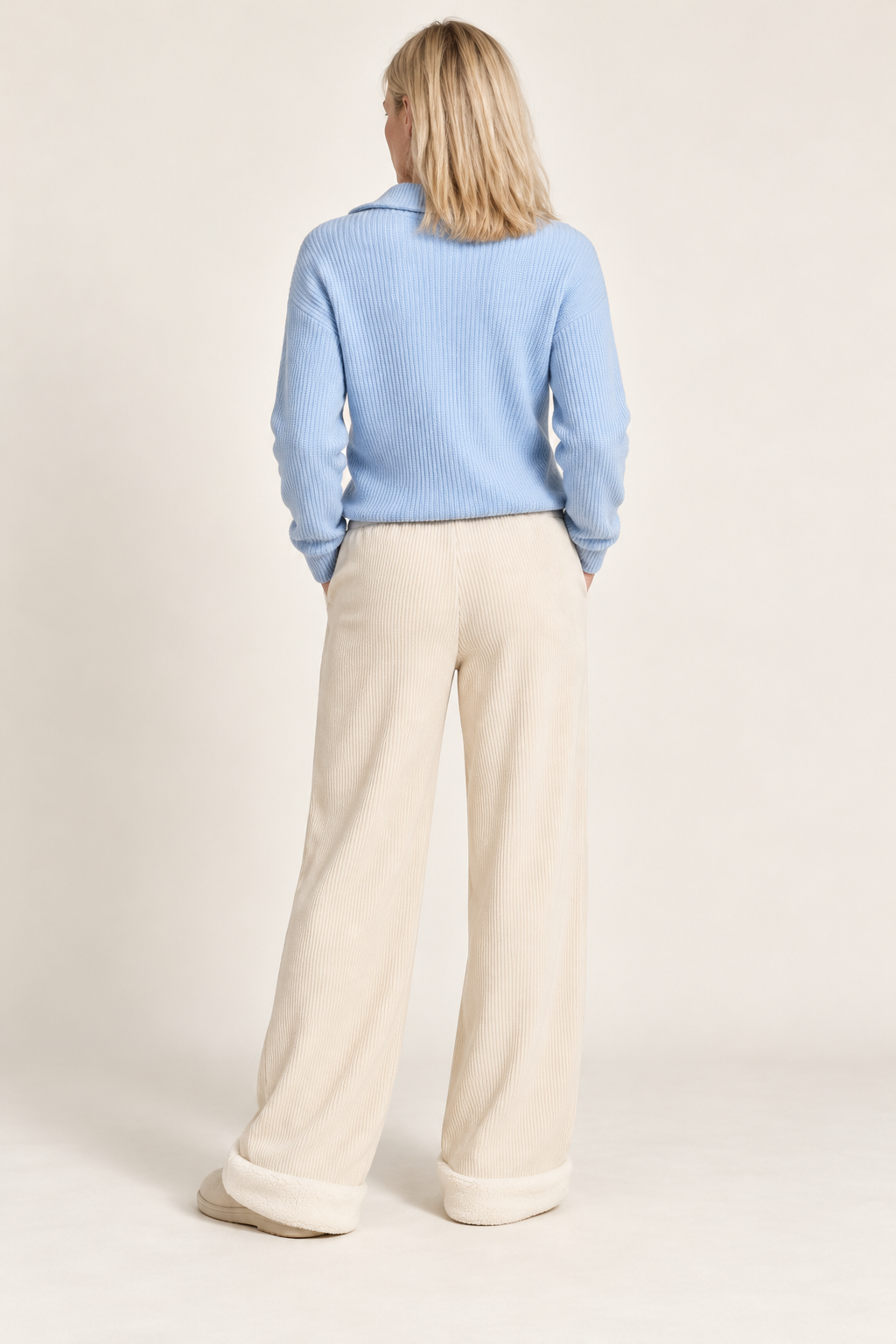 Branka | Fleece-Lined Ribbed Drawstring Wide-Leg Trousers