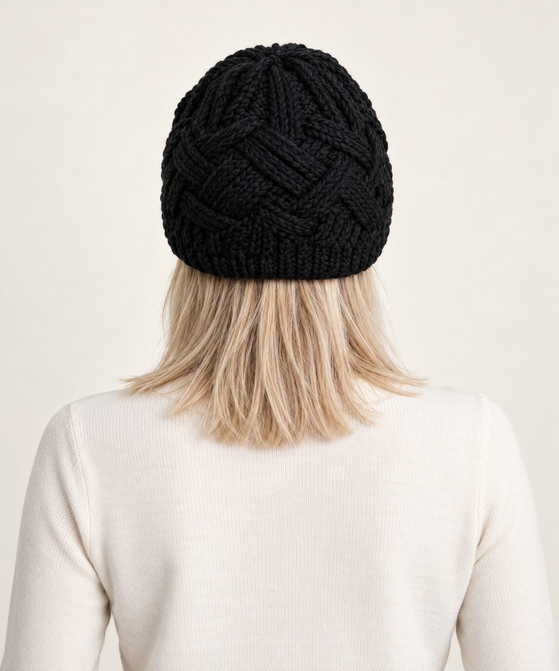 Benedicte | Chunky Lattice-Band Knit Beanie