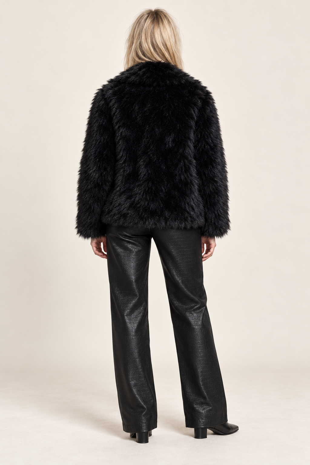 Filipa | Wide-Lapel Shaggy Faux Fur Hip-Length Jacket