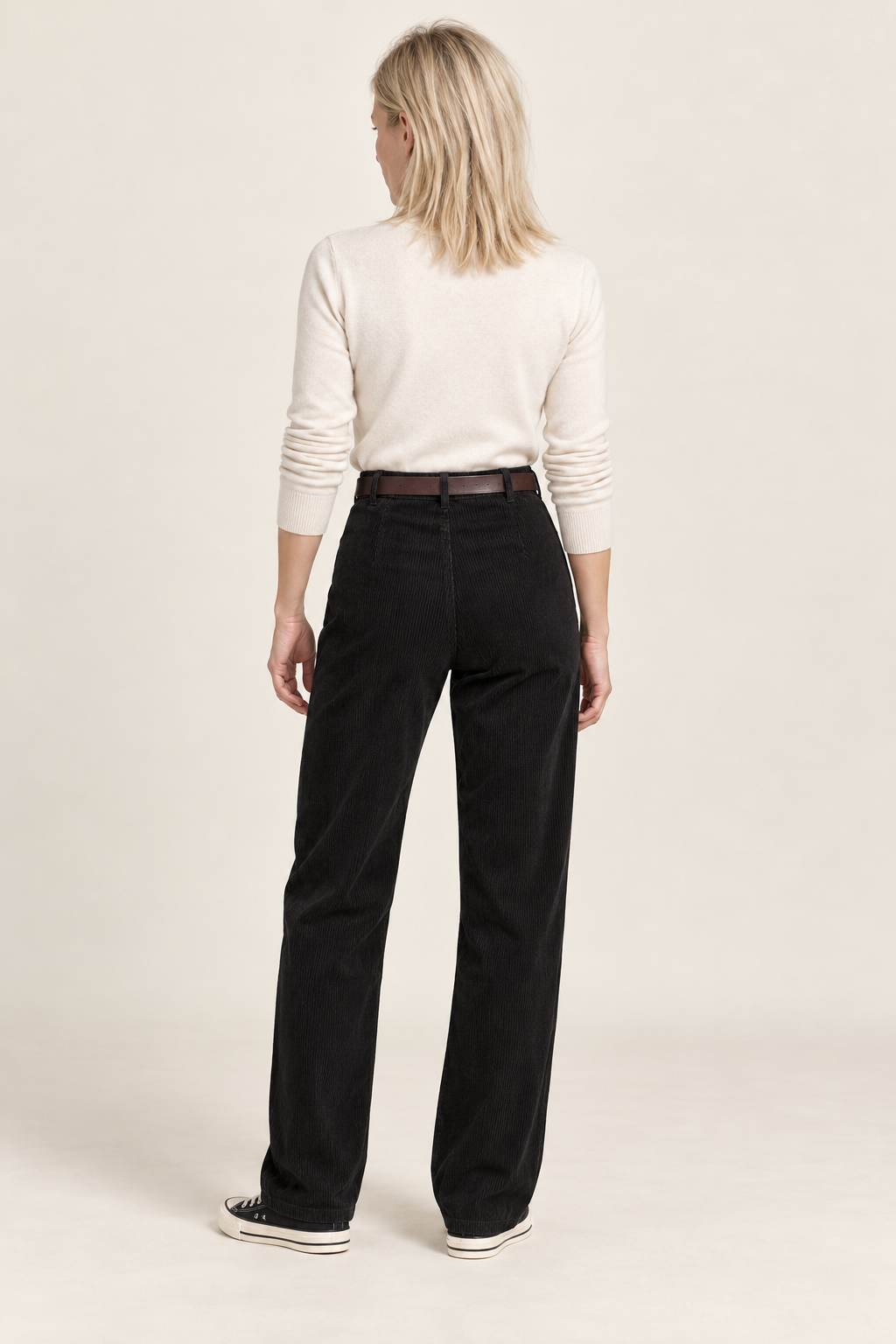 Nerina | High-Waisted Belted Straight-Leg Corduroy Pants