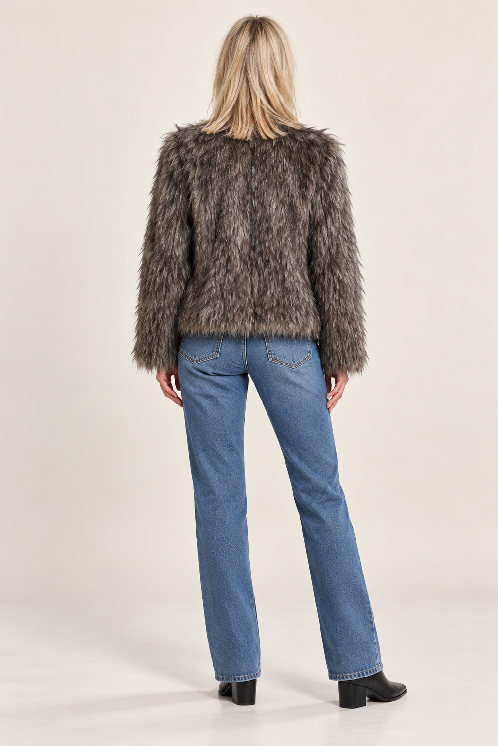 Dominika | Collarless Open-Front Shaggy Faux Fur Jacket