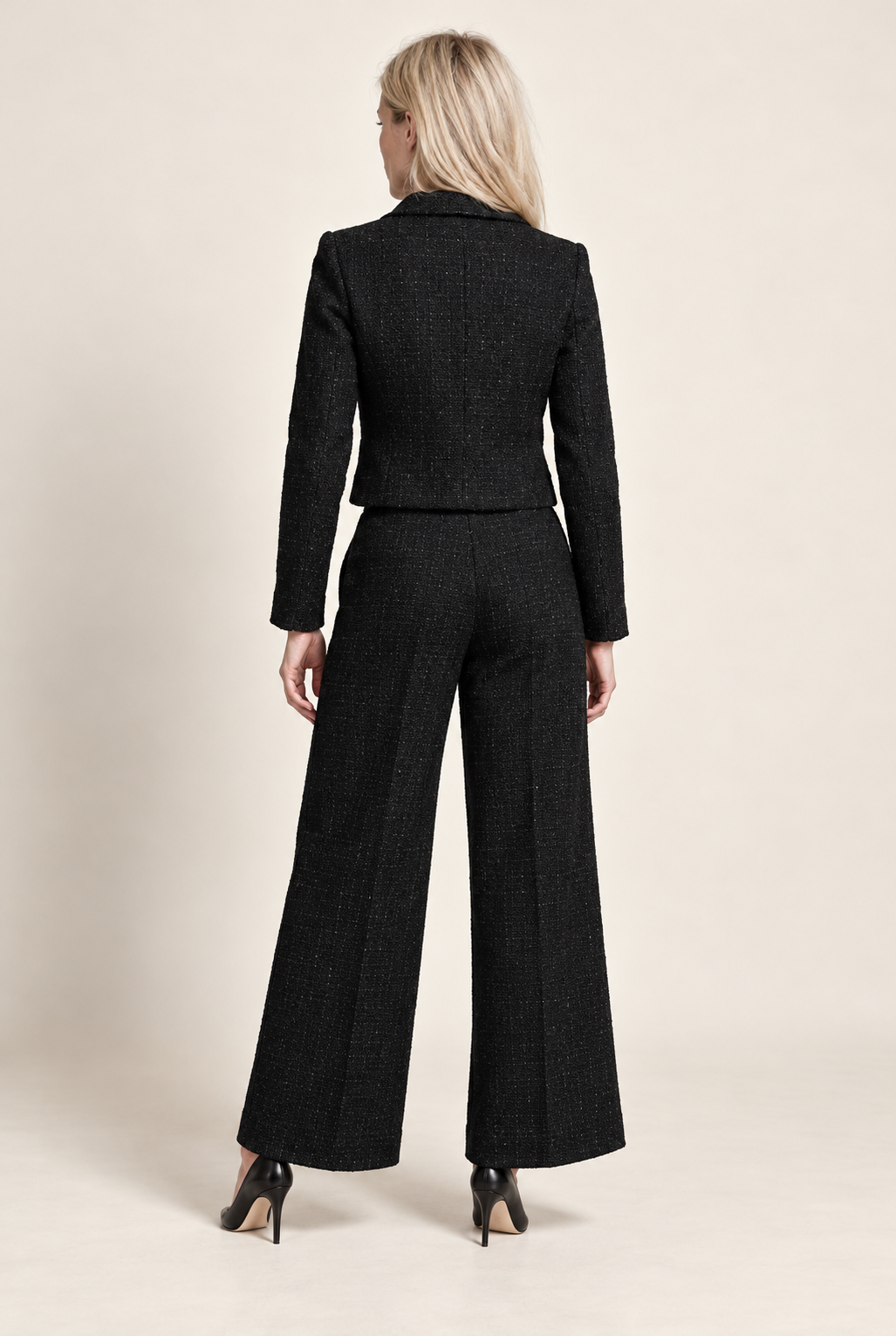 Tilde | Tweed-Look Cropped Jacket and Wide-Leg Trouser Set