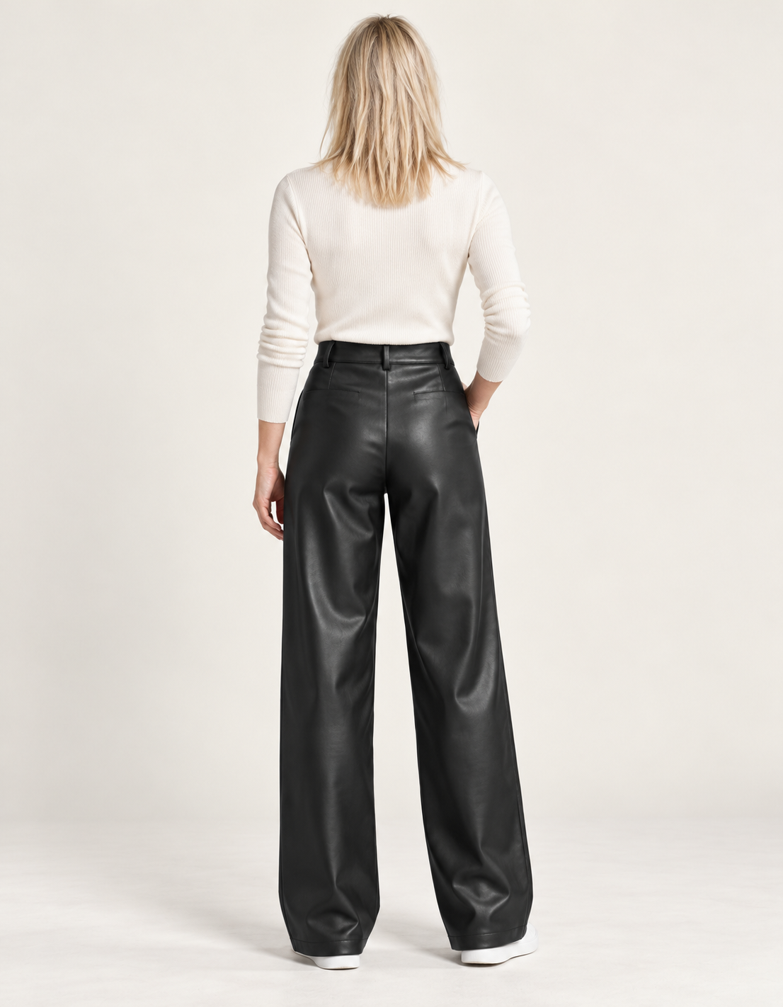 Bryndis | Fleece-Lined Leather-Look Wide-Leg Trousers