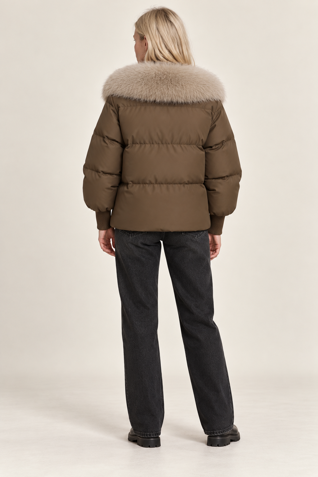 Magdalena | Faux Fur Collar Ribbed-Cuff Puffer Jacket