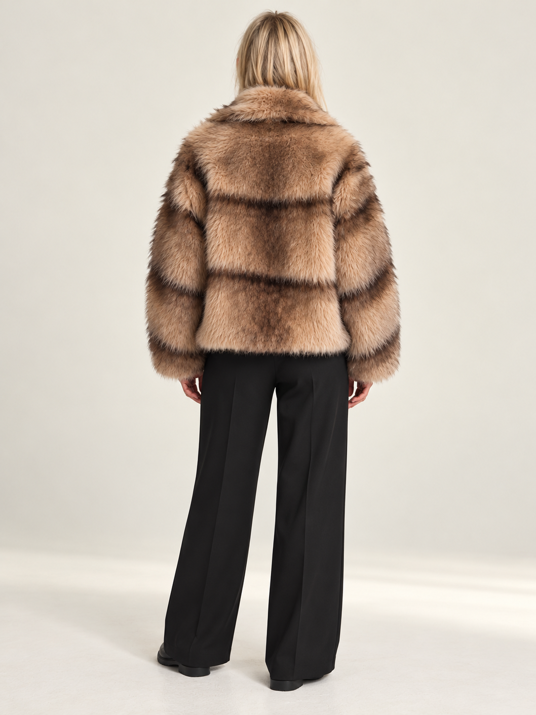 Emanuela | Striped Notch-Collar Plush Oversized Cropped Coat