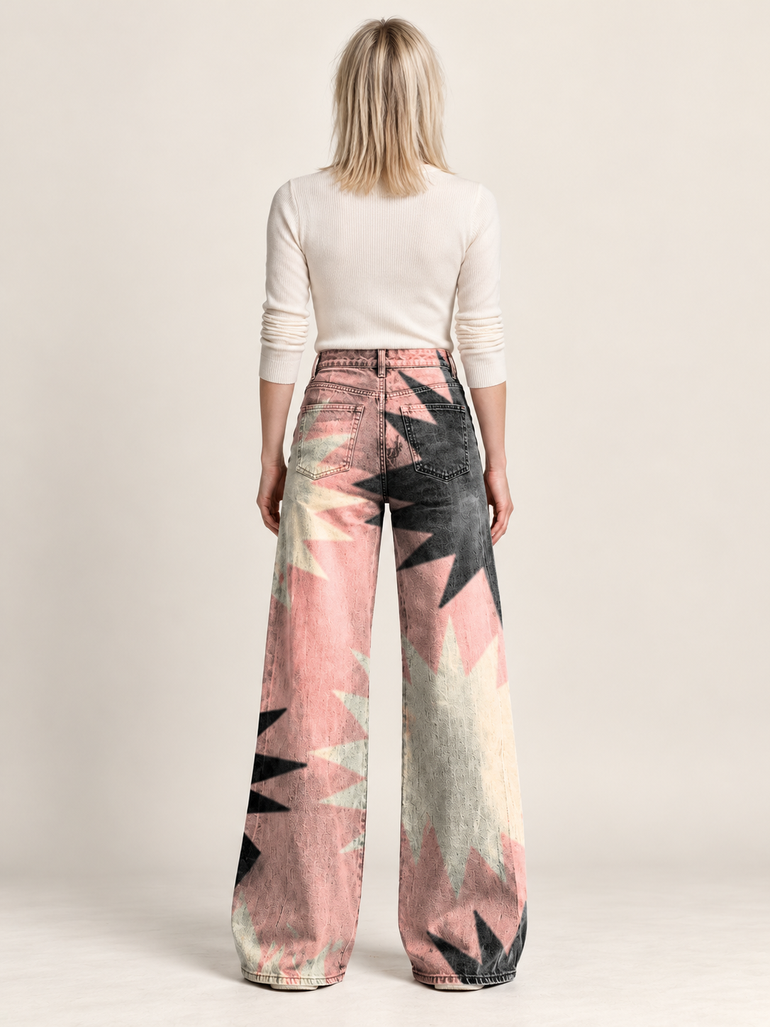 Raluca | Geometric Star Print High-Waisted Wide-Leg Pants