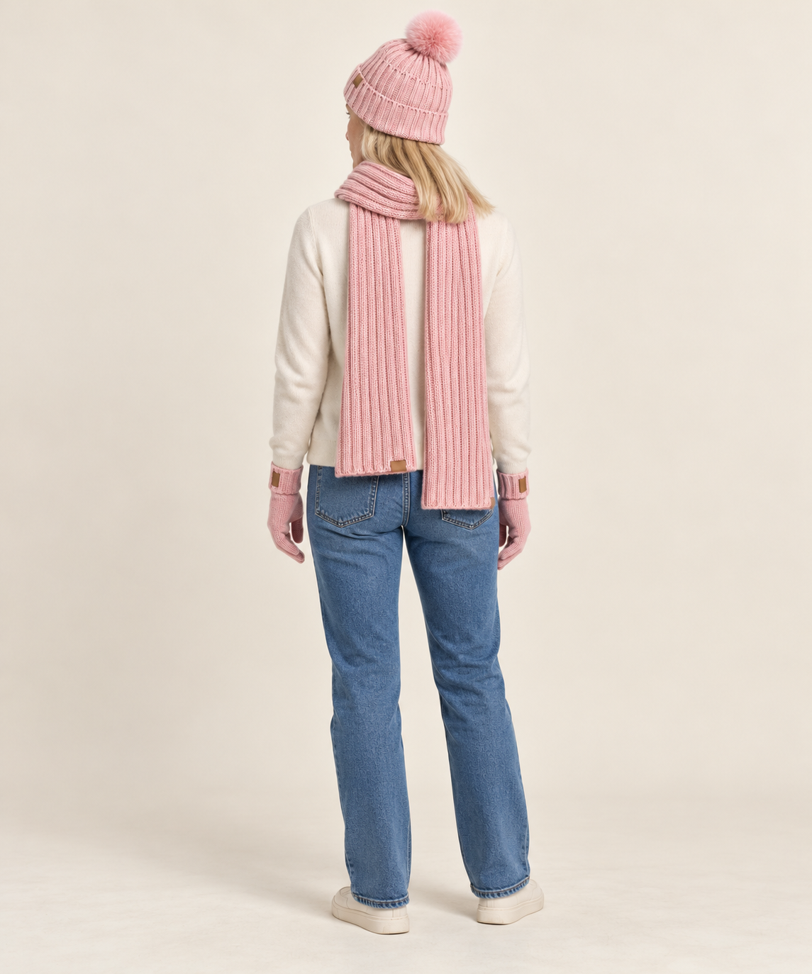 Annelies | Ribbed Pom-Pom Beanie Scarf and Gloves Set