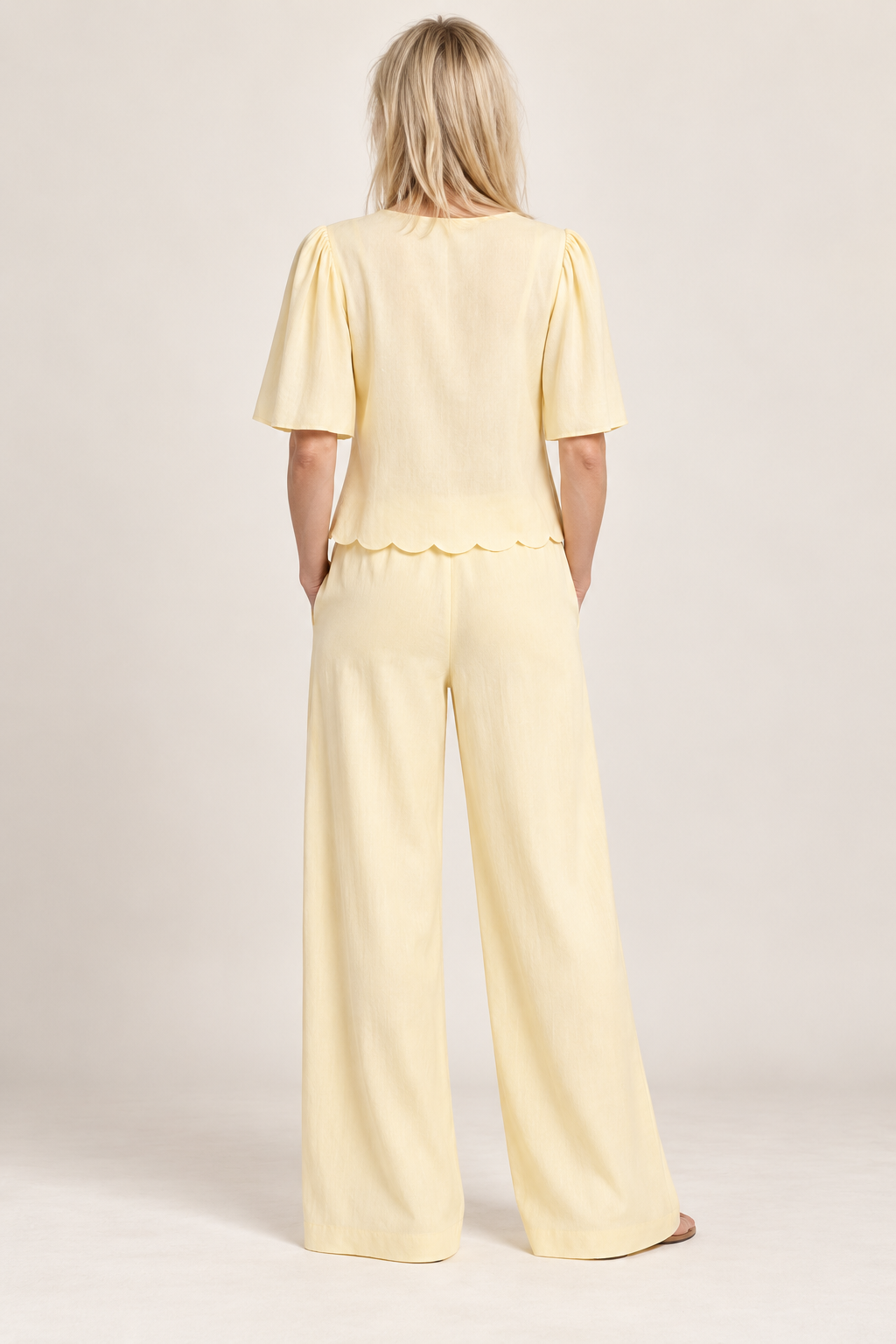 Thora | Scalloped Tie-Front Blouse and Wide-Leg Trouser Set