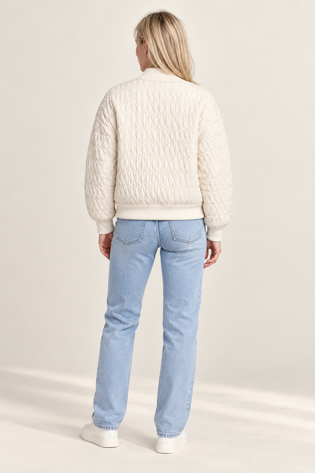 Katharine | Diamond-Quilted Ribbed-Trim Bomber Jacket