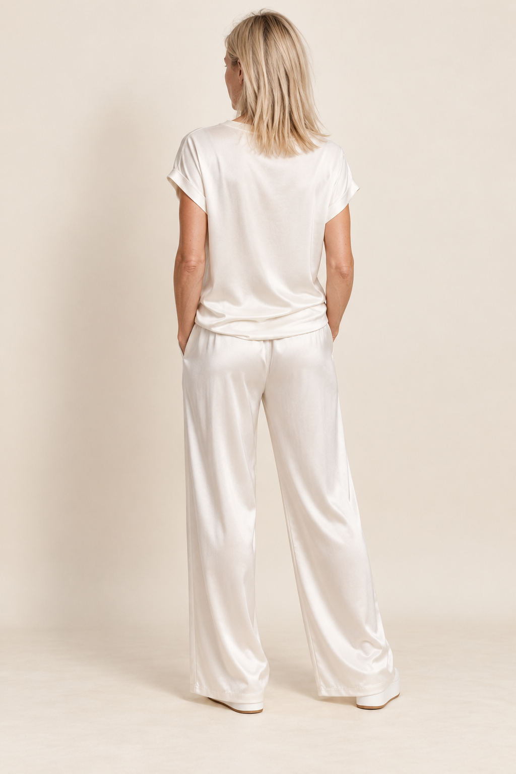 Teja | Satin-Look Cap-Sleeve Top and Wide-Leg Lounge Set