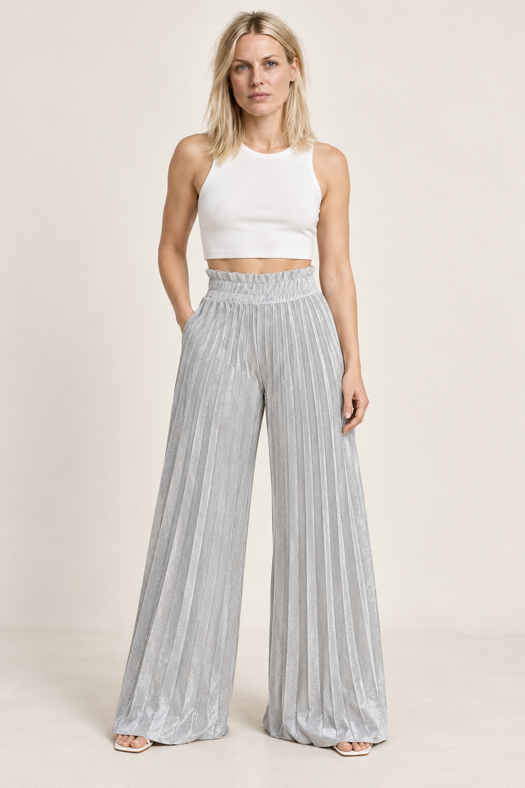 Renske | Shimmer Pleated High-Waisted Wide-Leg Pants